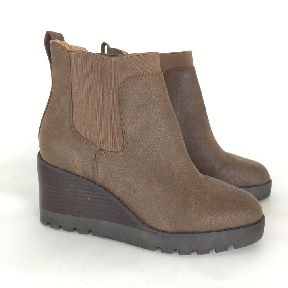 Crown Vintage Marleen Wedge Ankle Boots Brown Faux Leather Women’s Sz 8 Booties